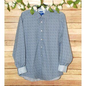 Egara Blue Micro Floral Men's Shirt Size L Non Iron Contrast Cuffs Button Up